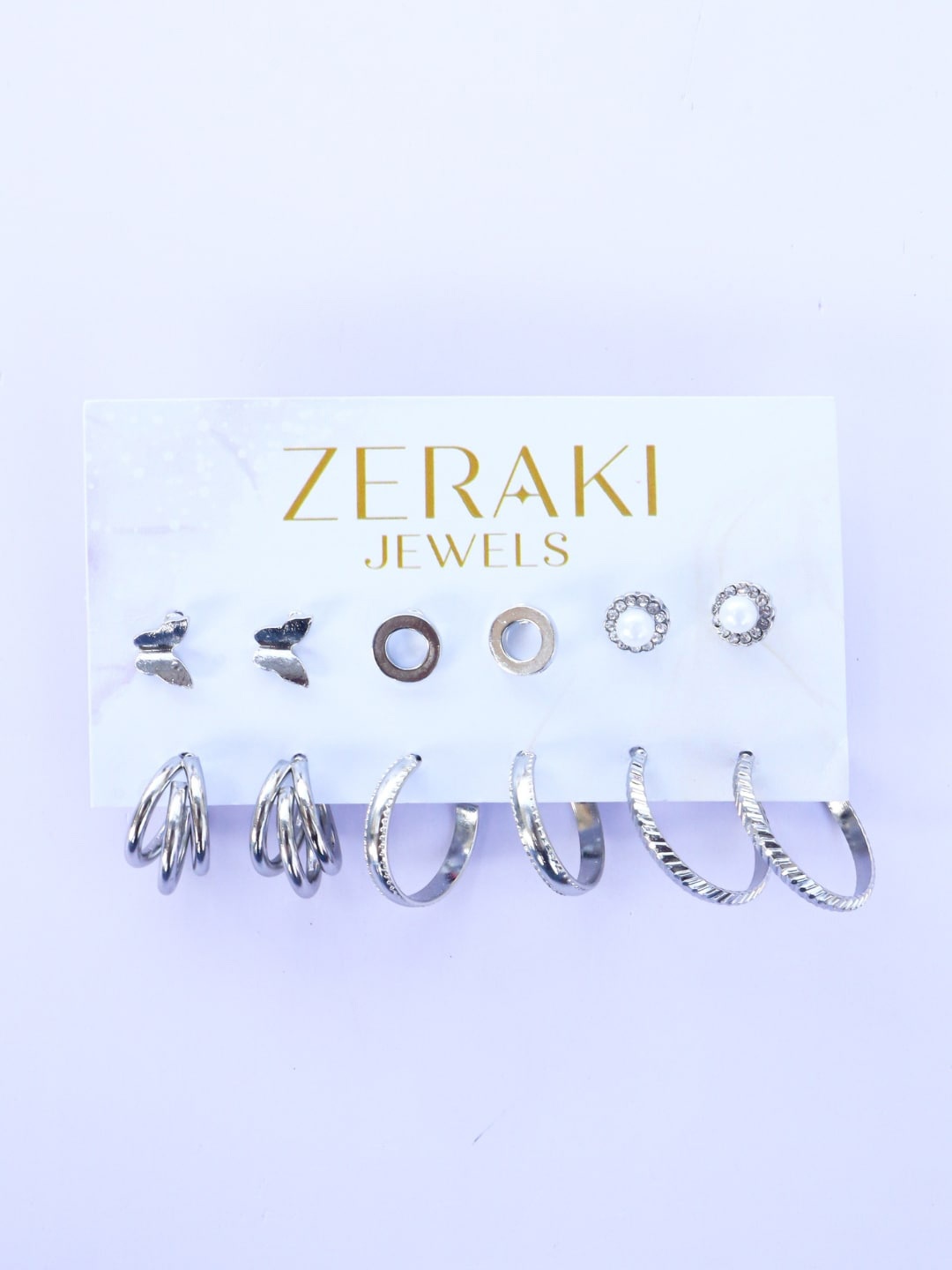 

Zeraki Jewels Set Of 6 Gold-Plated Cubic Zirconia Studs Earrings