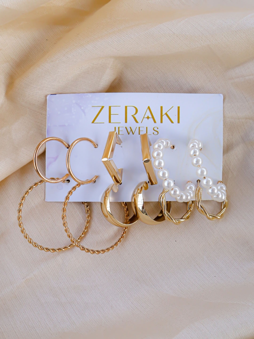 

Zeraki Jewels Set of 6 Cubic Zirconia Hoop Earrings, Gold