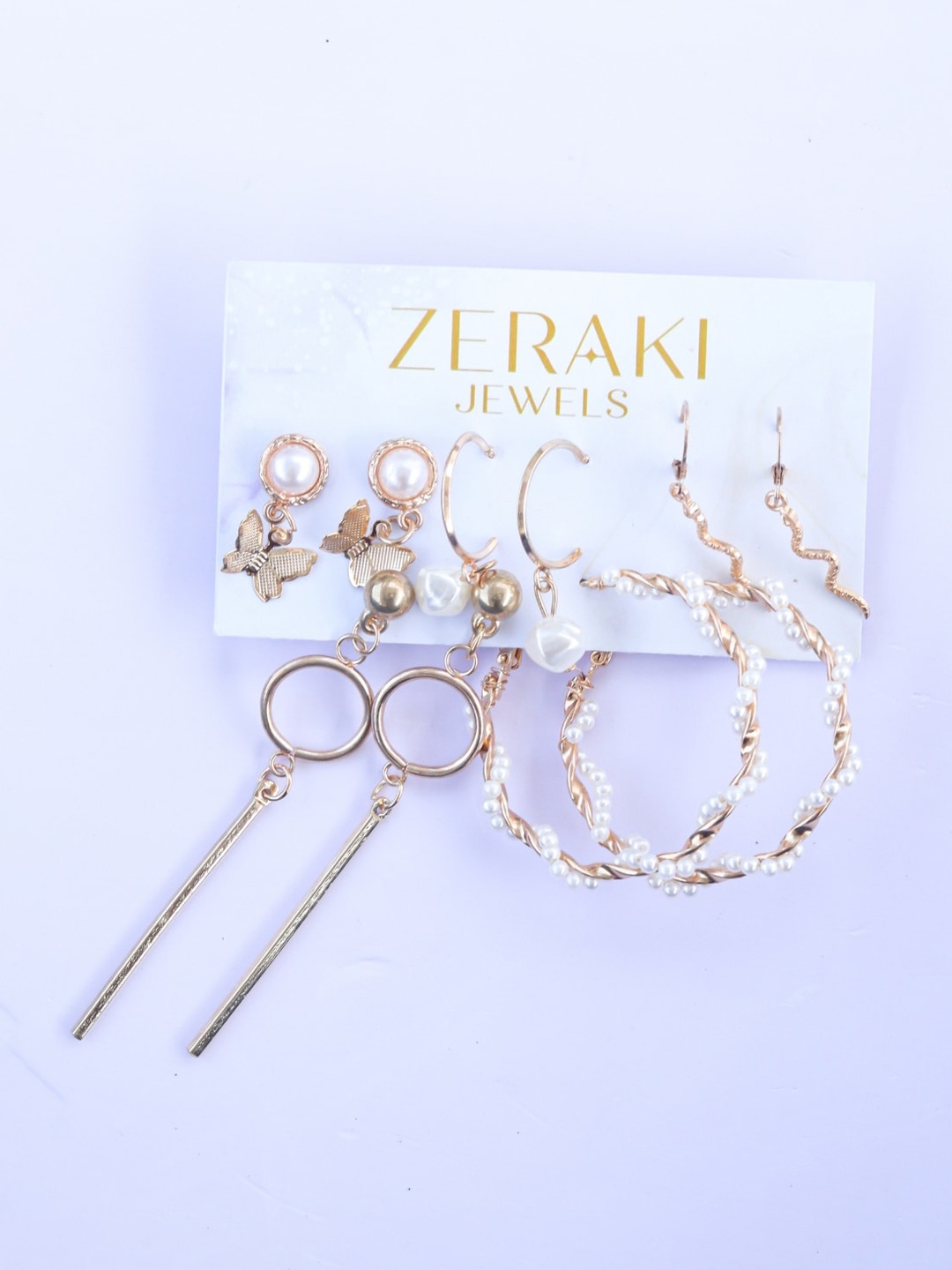 

Zeraki Jewels Set Of 6 Gold-Plated Cubic Zirconia Studs Earrings