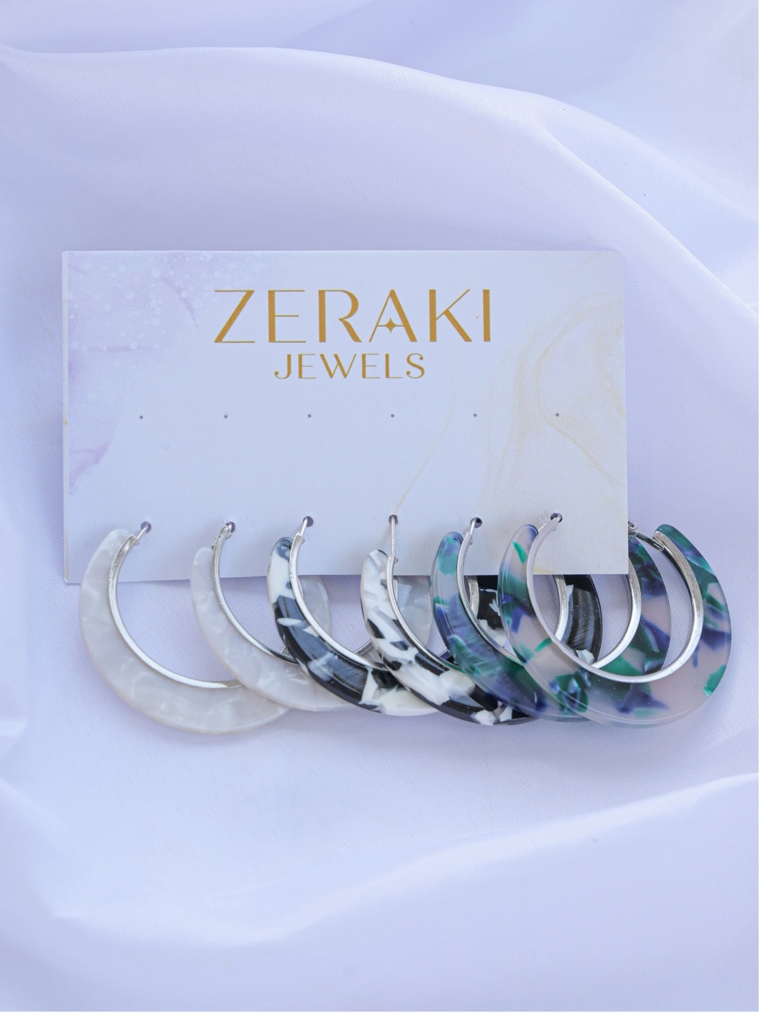 

Zeraki Jewels Set Of 3 Hoop Earrings, Silver