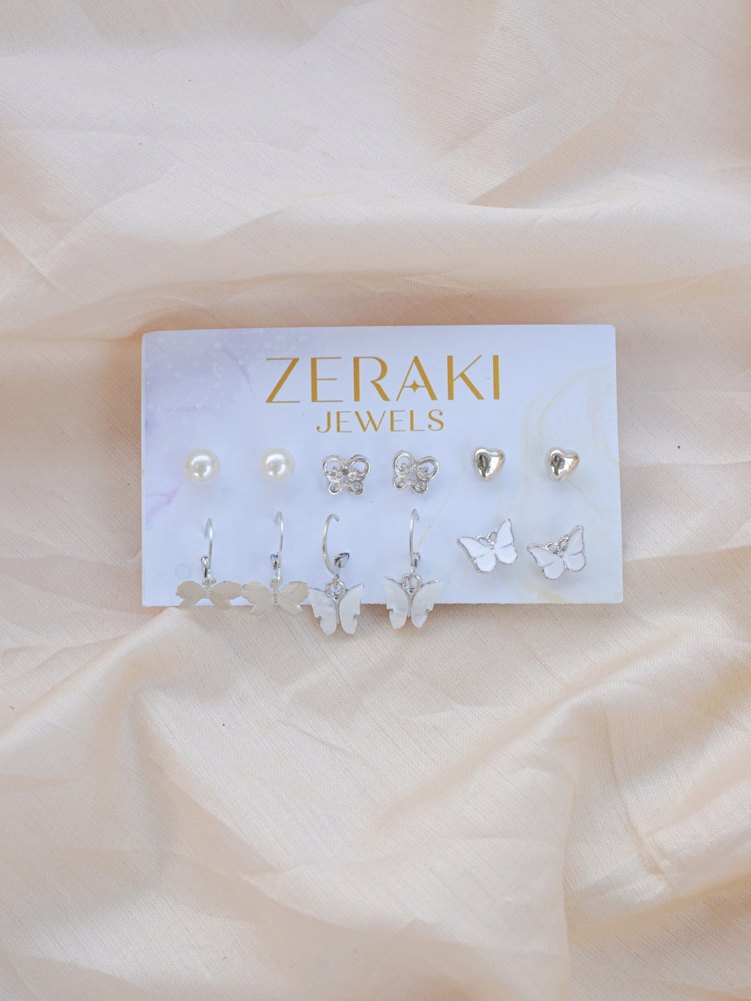 

Zeraki Jewels Set Of 6 Silver-Toned Earrings