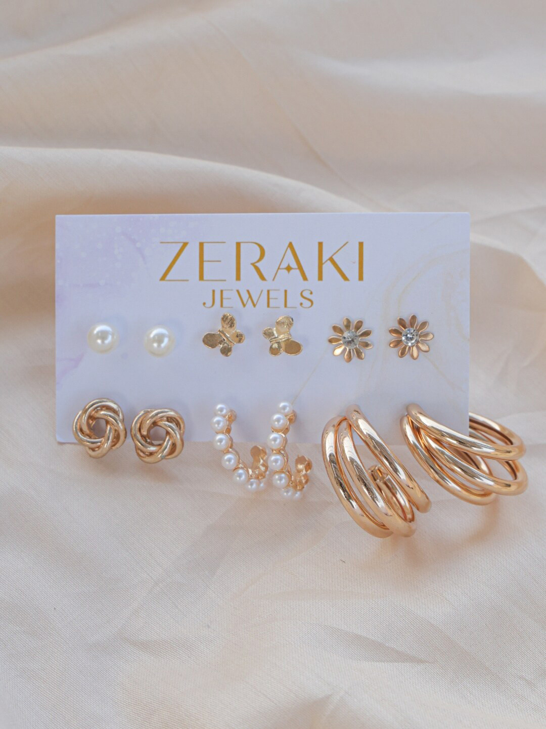 

Zeraki Jewels Set Of 6 Gold-Plated Beaded Earrings