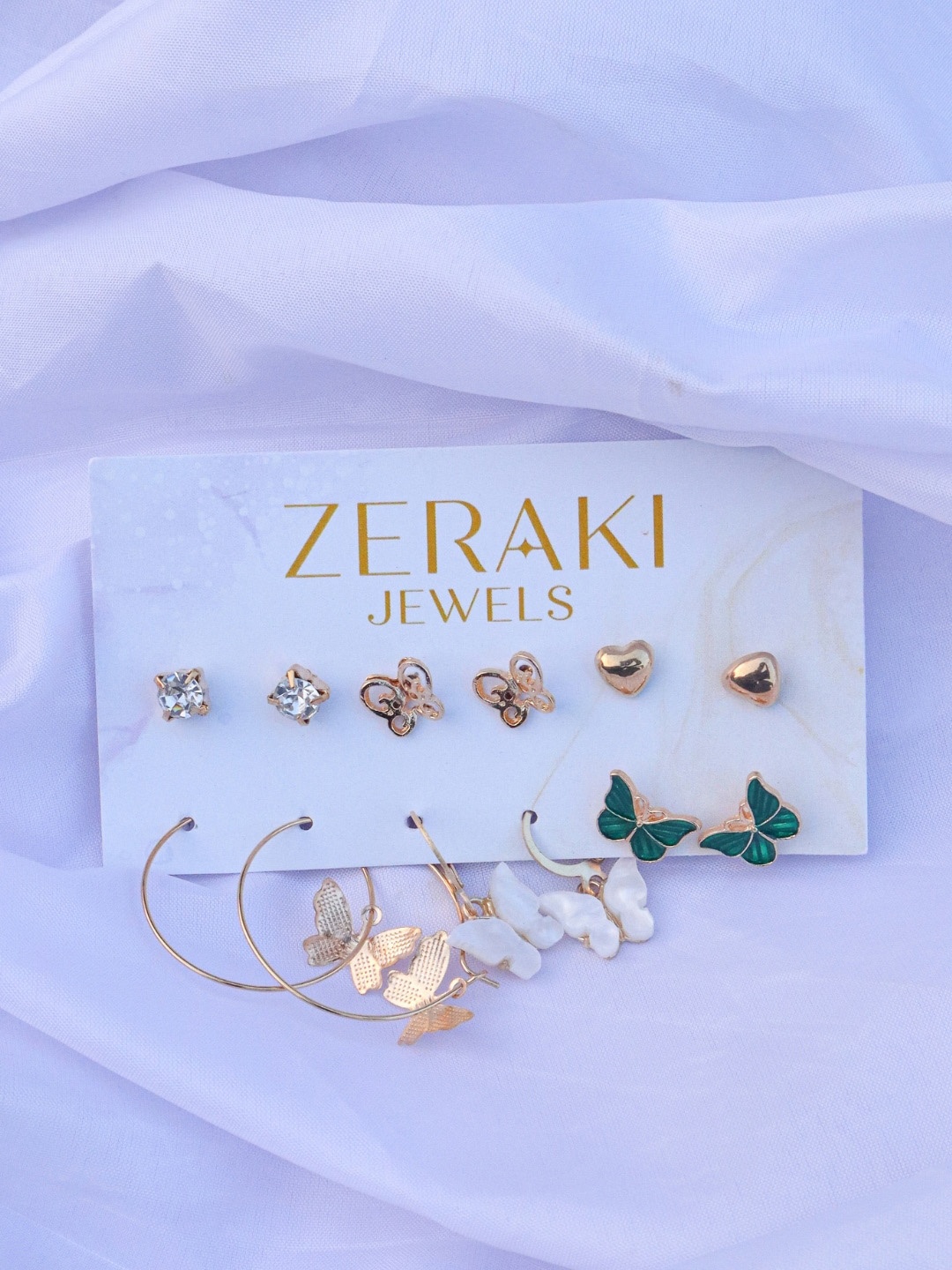 

Zeraki Jewels Set Of 6 Gold-Plated Cubic Zirconia Studded Earrings