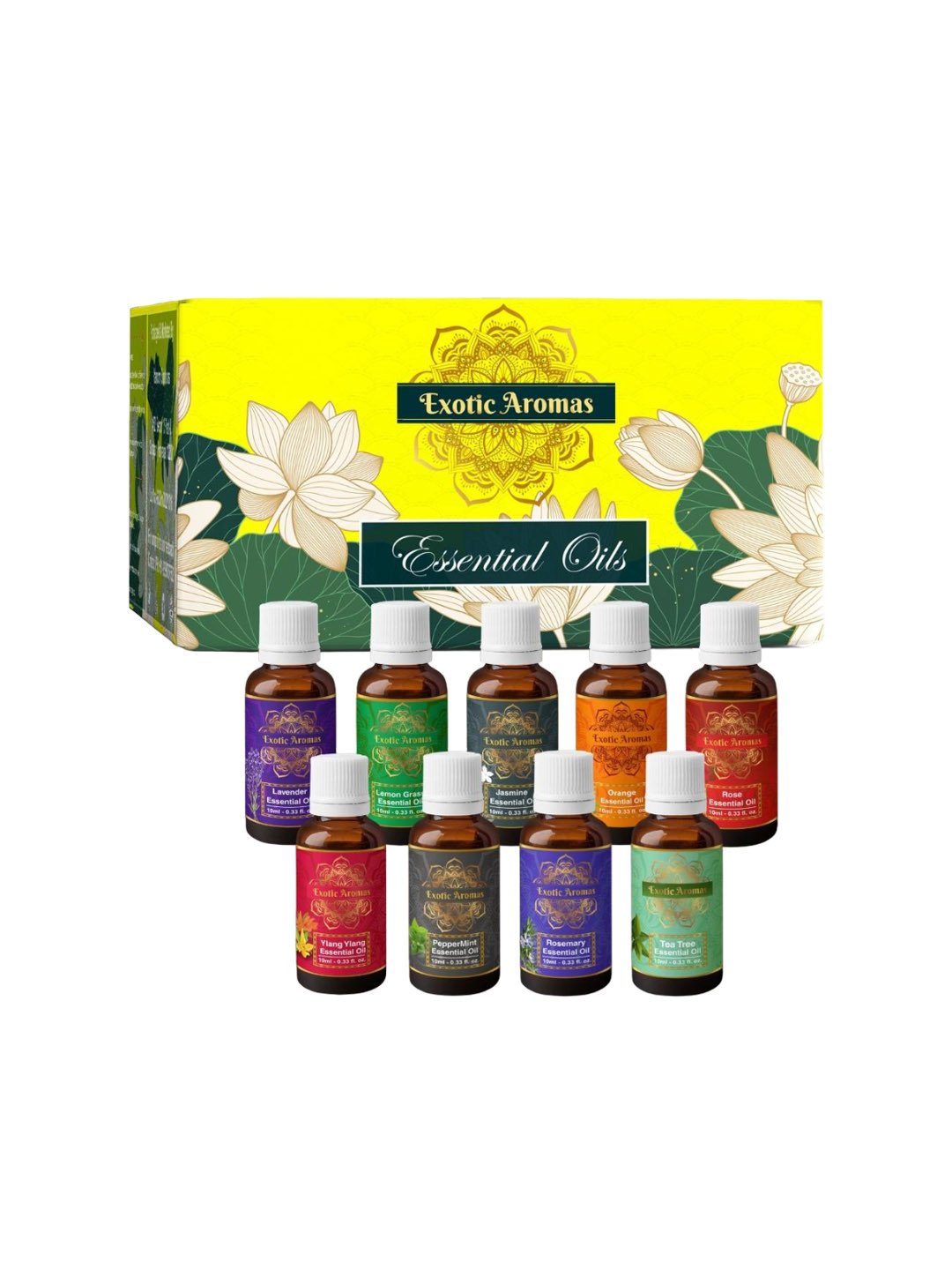 

EXOTIC AROMAS 9-Pcs Essential Oil For Diffusers & Therapeutic Use - 10ml Each, Lavender