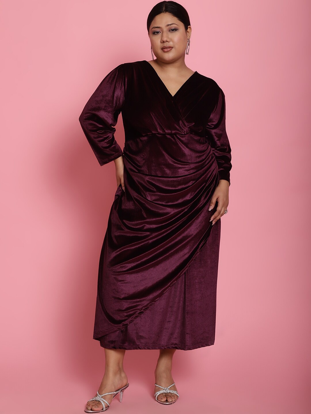 

theRebelinme Velvet Wrap Midi Dress, Burgundy