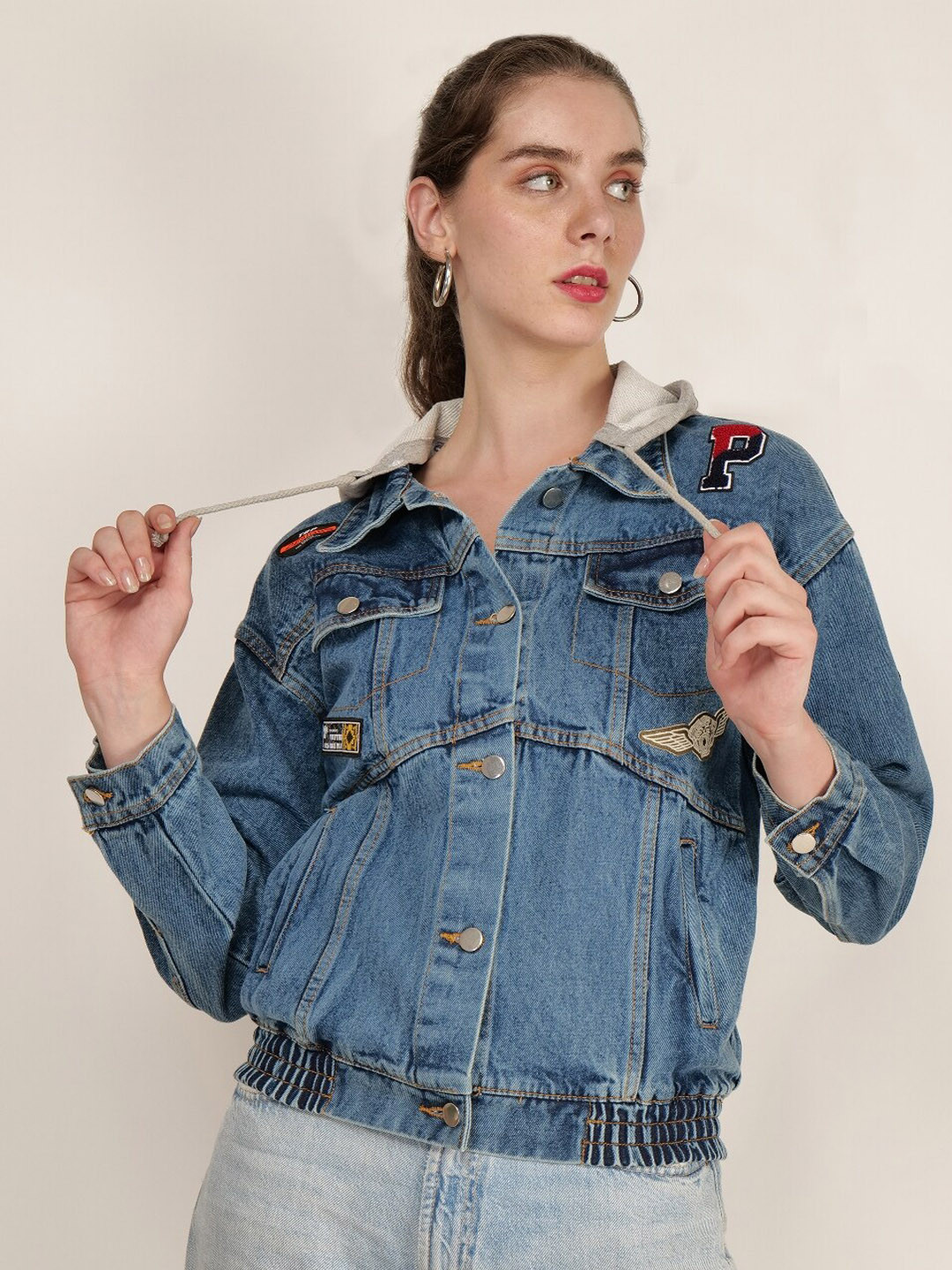 

Mast & Harbour Blue Hooded Denim Jacket