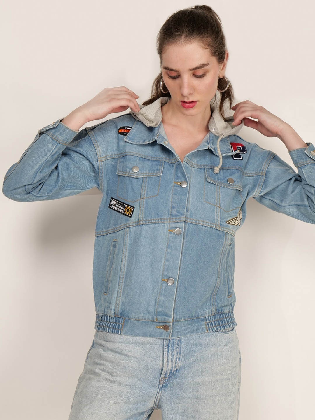 

Mast & Harbour Blue Hooded Denim Jacket