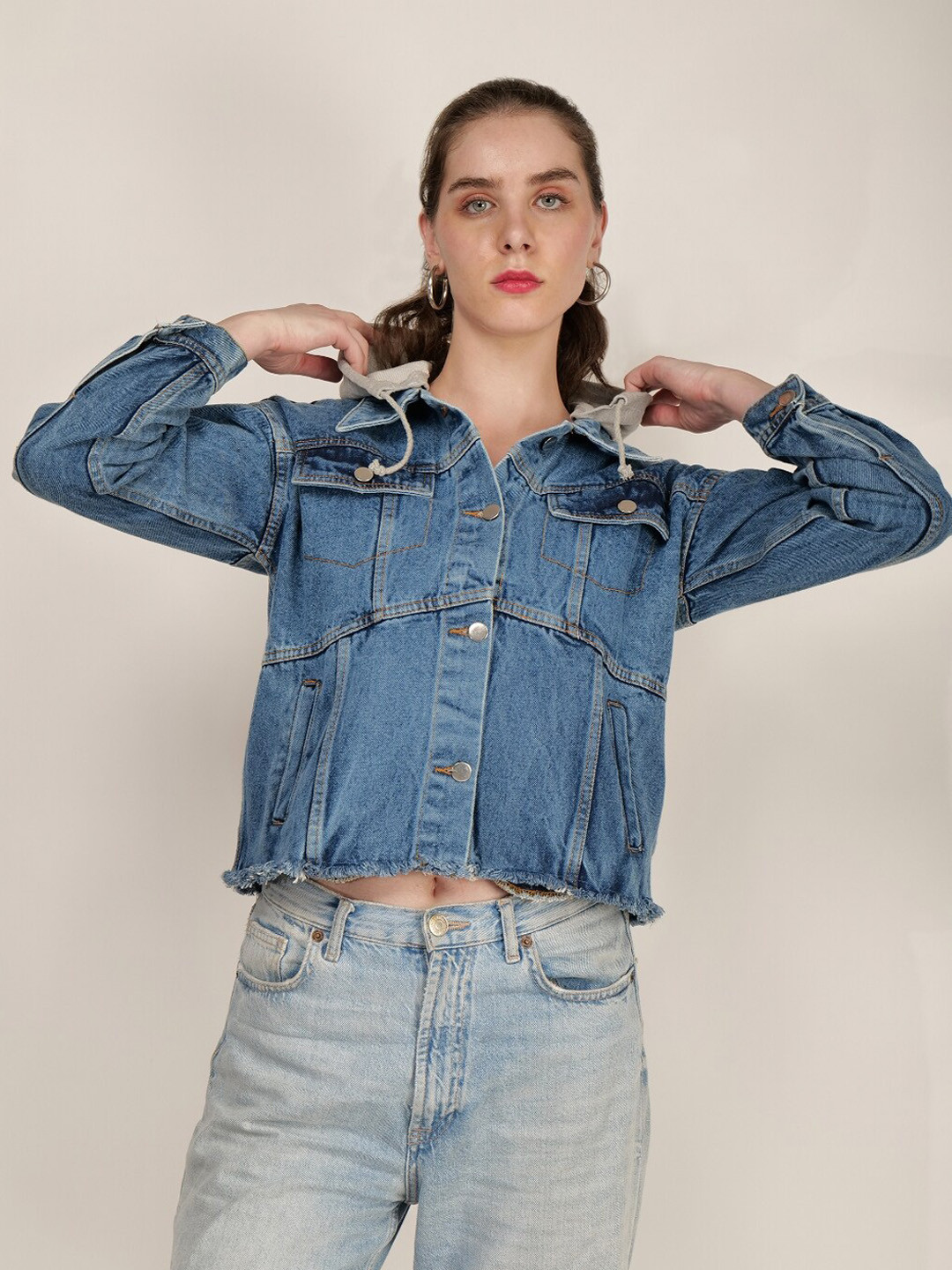 

Mast & Harbour Blue Hooded Denim Jacket