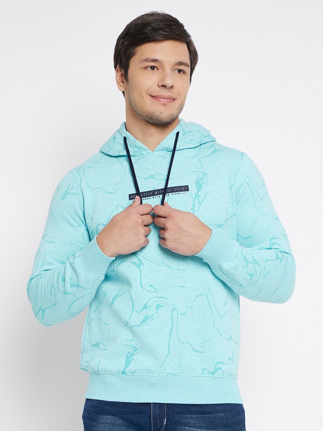 

98 Degree North Typography Printed Hooded Fleece Pullover, Blue