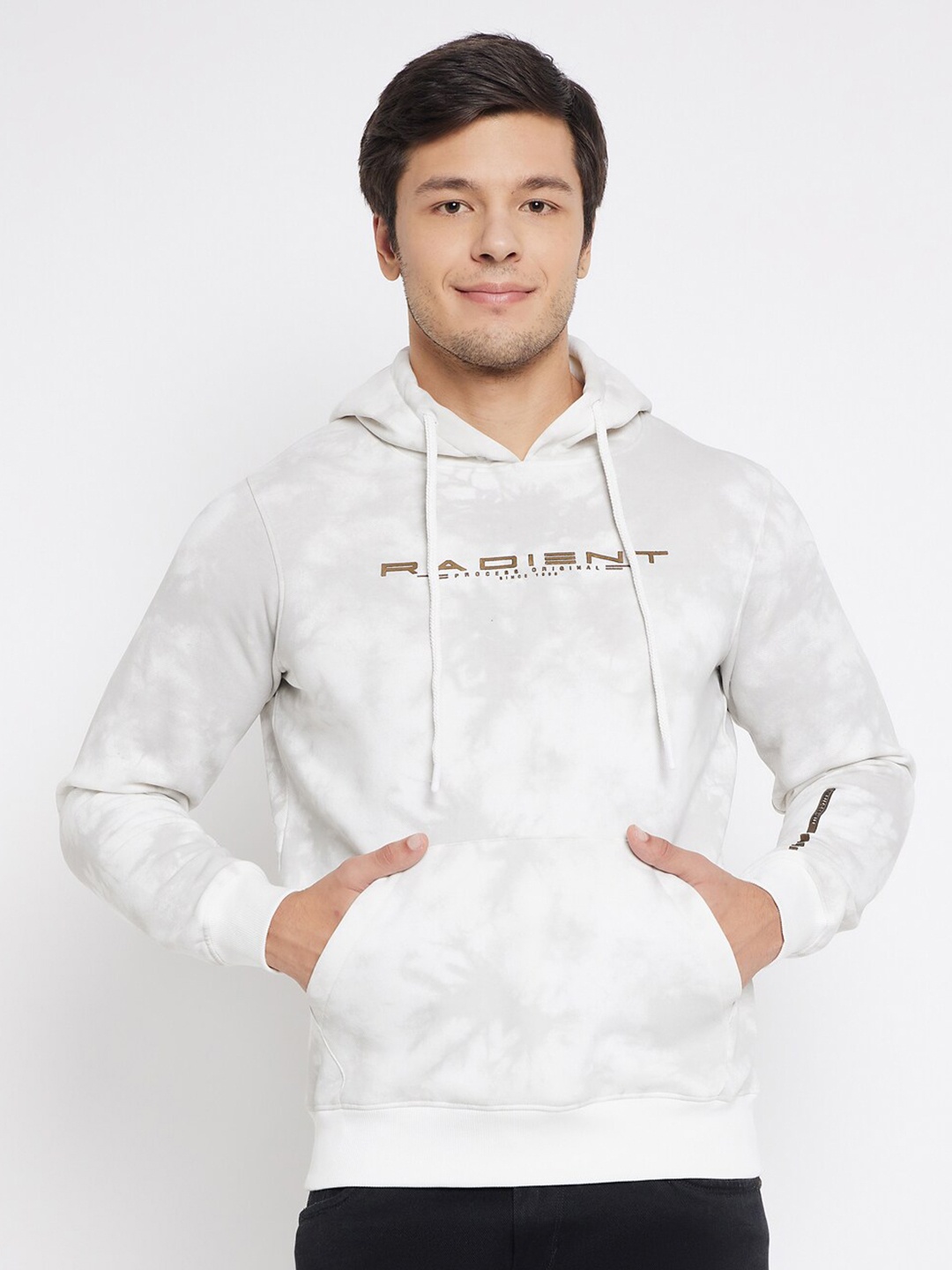 

98 Degree North Typography Printed Hooded Fleece Pullover, Off white