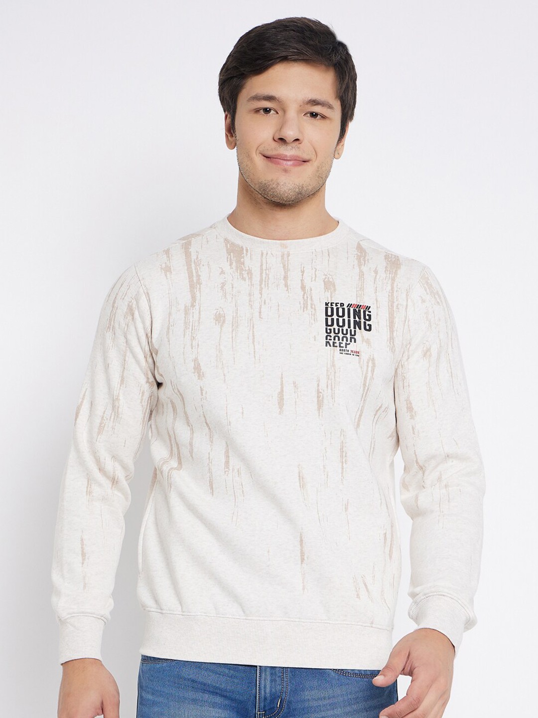 

98 Degree North Abstract Printed Long Sleeves Pullover, White