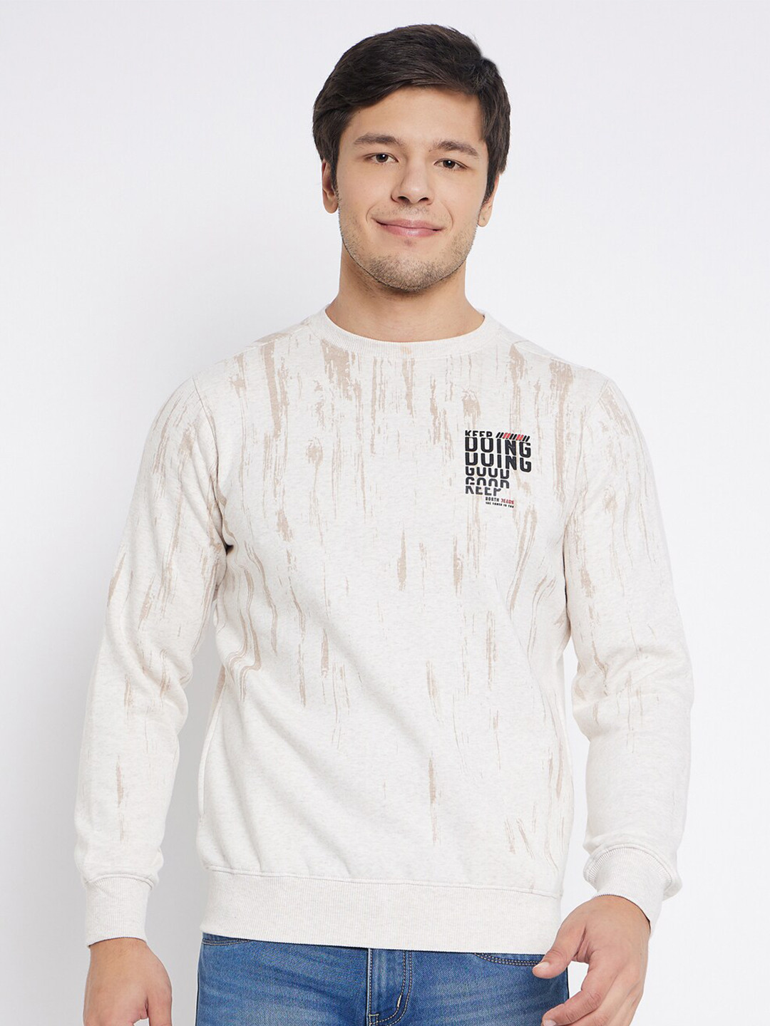

98 Degree North Abstract Printed Long Sleeves Pullover, White