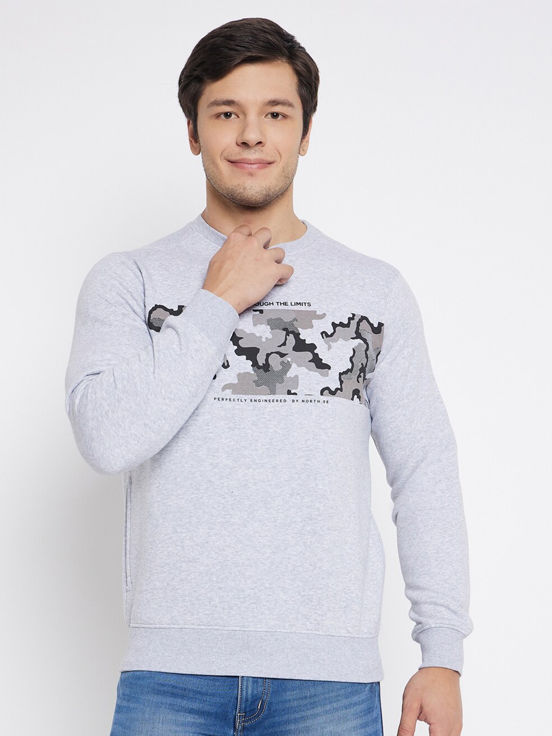

98 Degree North Graphic Printed Long Sleeves Pullover, Grey