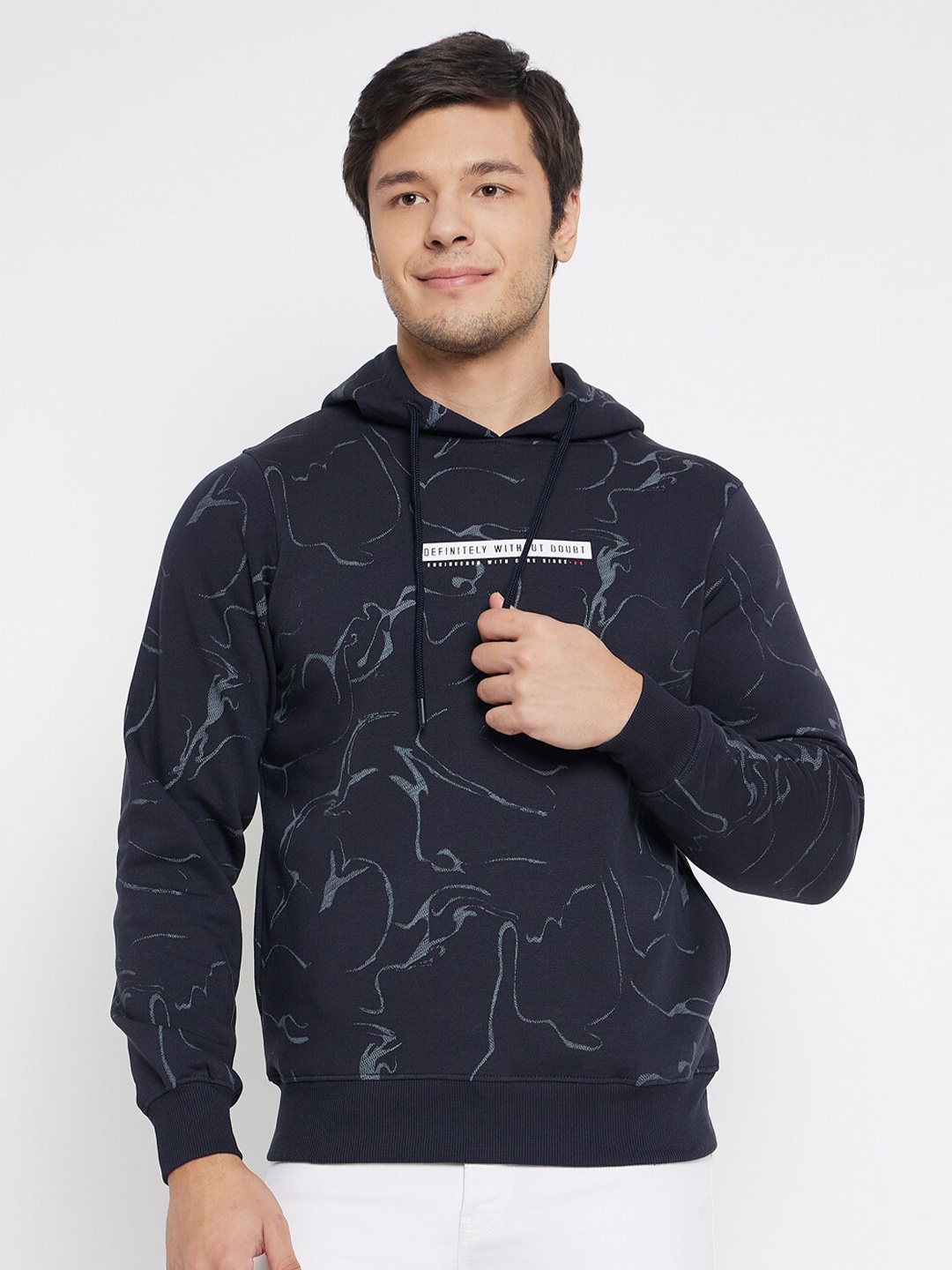 

98 Degree North Abstract Printed Hooded Fleece Pullover, Navy blue