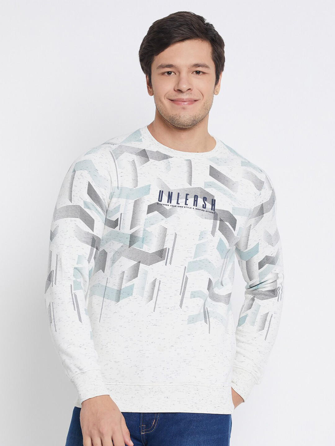 

98 Degree North Geometric Printed Printed Fleece Sweatshirt, White
