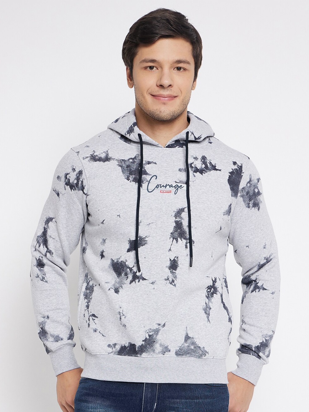 

98 Degree North Abstract Printed Hooded Fleece Sweatshirt, Grey