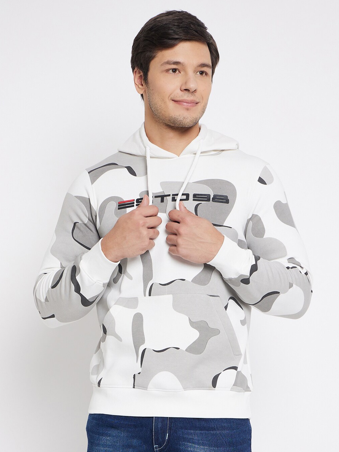 

98 Degree North Abstract Printed Hooded Fleece Sweatshirt, Off white