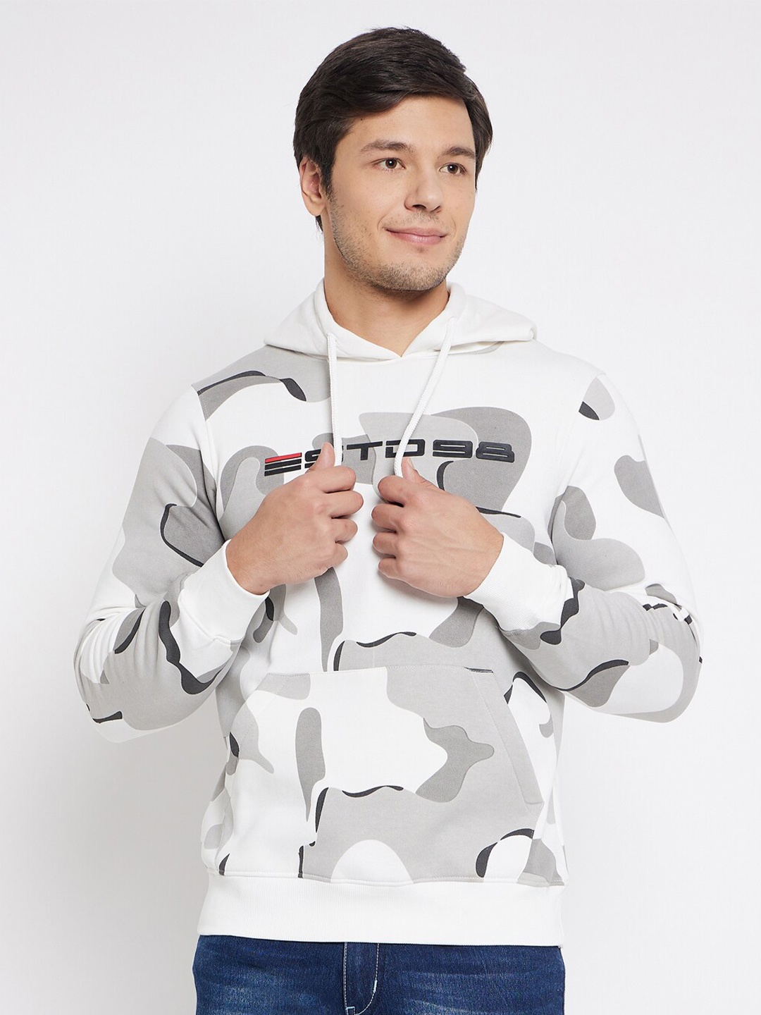 

98 Degree North Abstract Printed Hooded Fleece Sweatshirt, Off white
