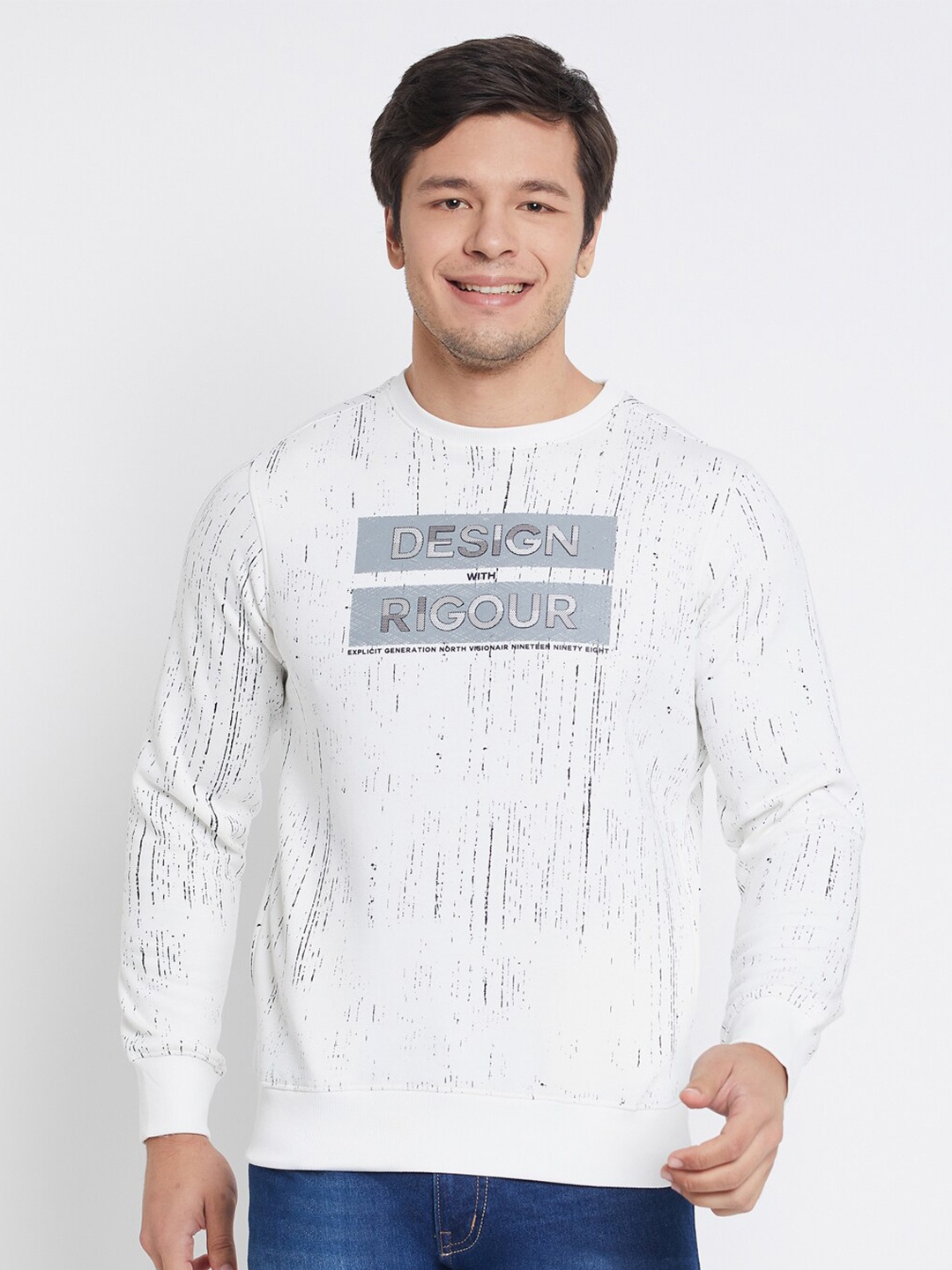 

98 Degree North Typography Printed Fleece Sweatshirt, Off white