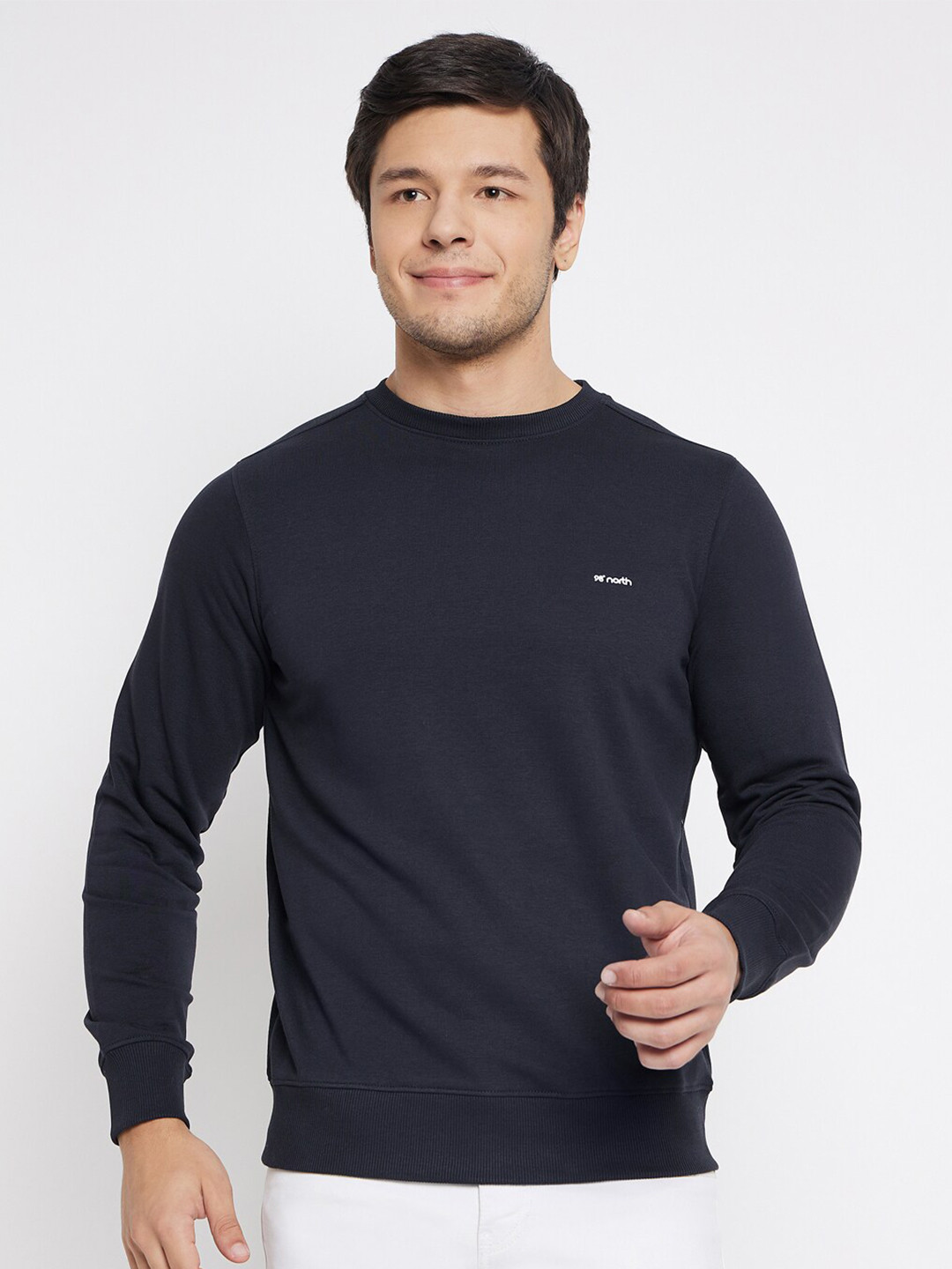 

98 Degree North Round Neck Long Sleeves Fleece Pullover, Navy blue
