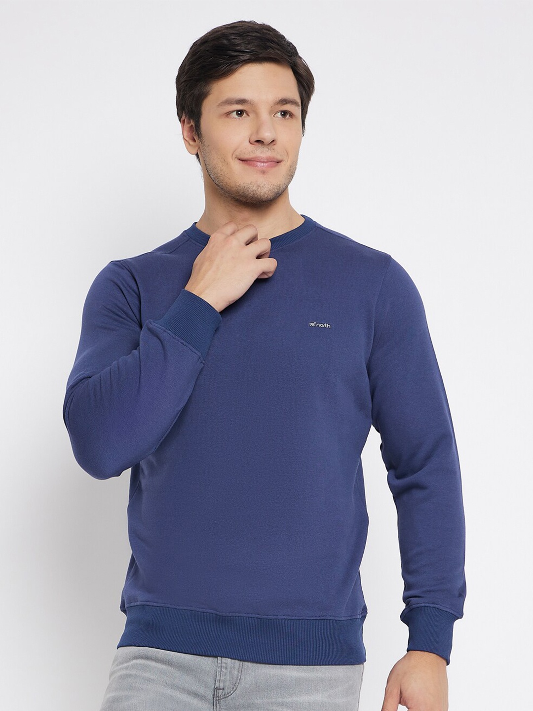 

98 Degree North Round Neck Long Sleeves Fleece Pullover, Blue
