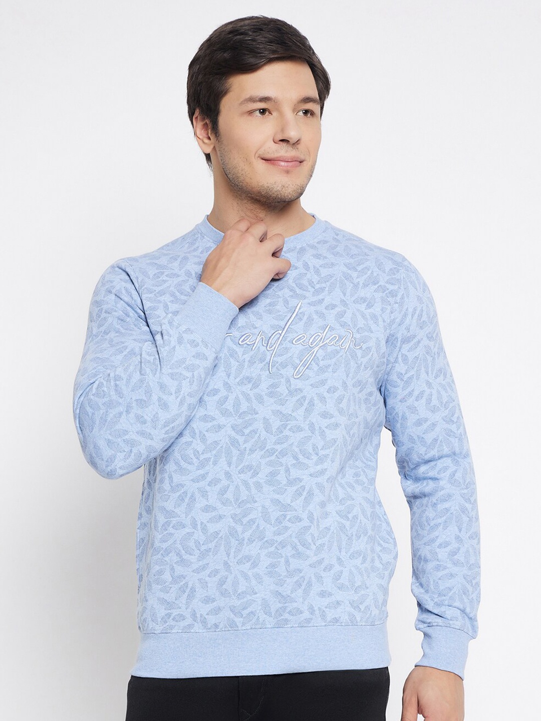 

98 Degree North Floral Printed Round Neck Fleece Sweatshirt, Blue