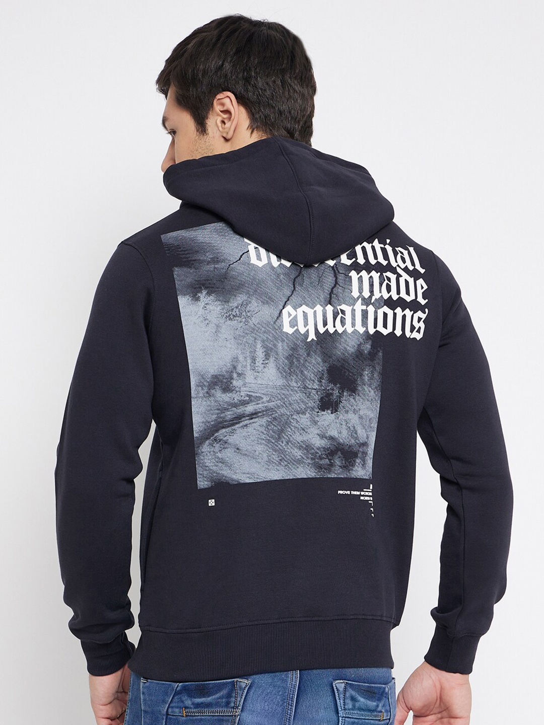 

98 Degree North Typography Printed Hooded Fleece Pullover Sweatshirt, Navy blue