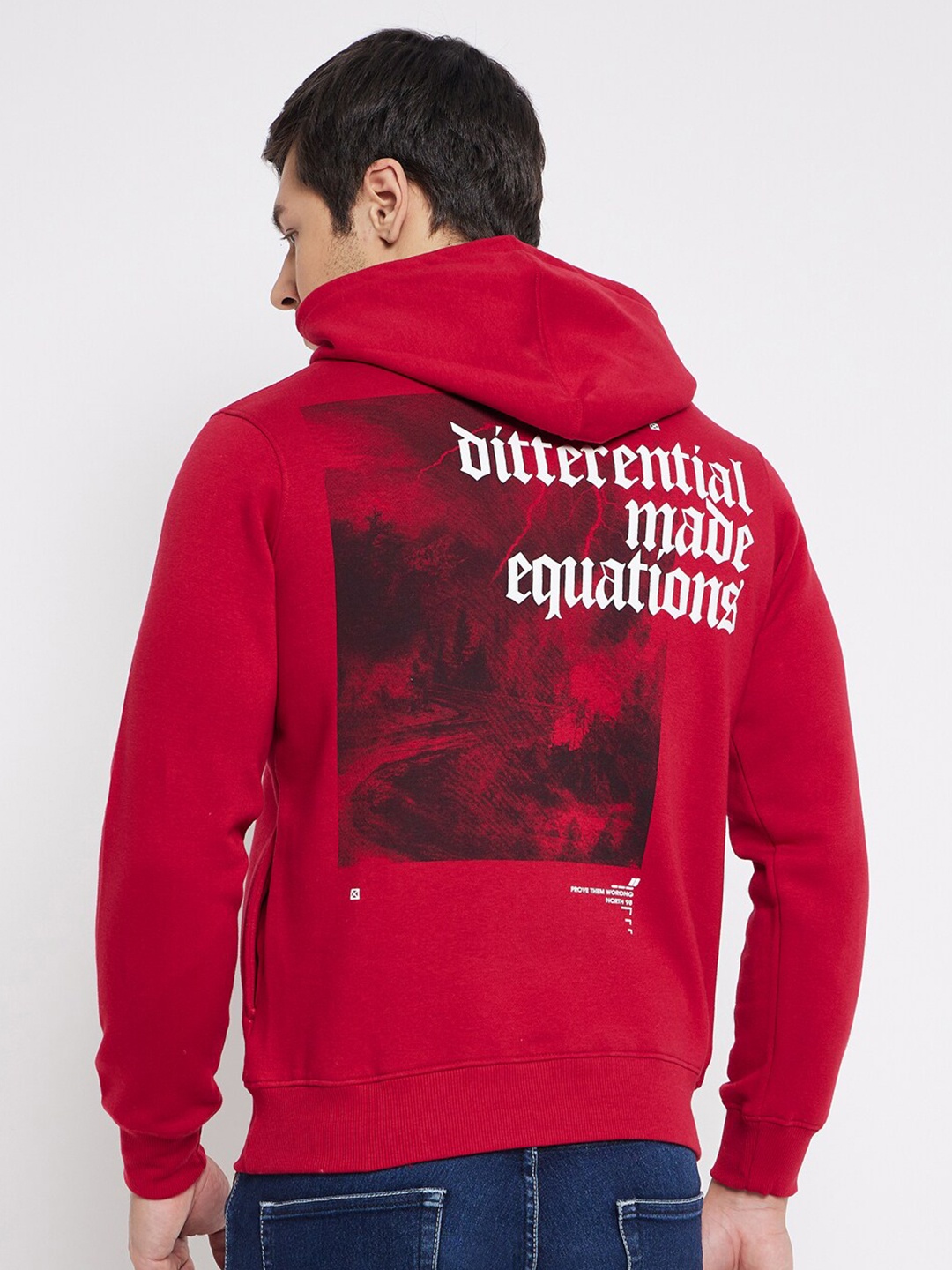 

98 Degree North Typography Printed Hooded Fleece Pullover Sweatshirt, Red