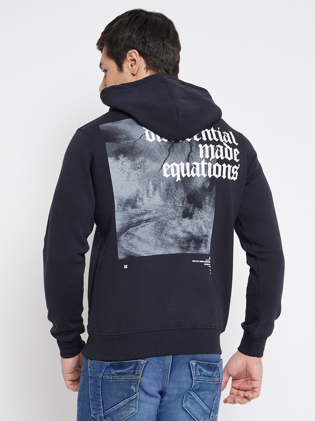 

98 Degree North Typography Printed Hooded Fleece Pullover Sweatshirt, Navy blue