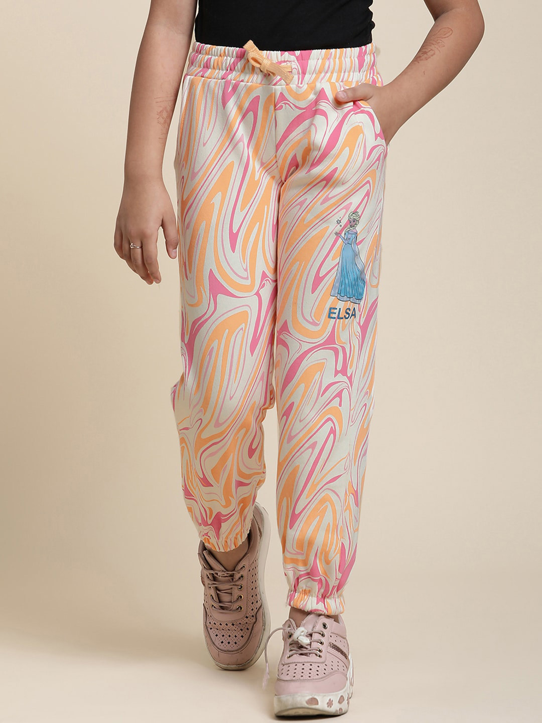 

Kids Ville Girls Frozen Printed Joggers, Pink