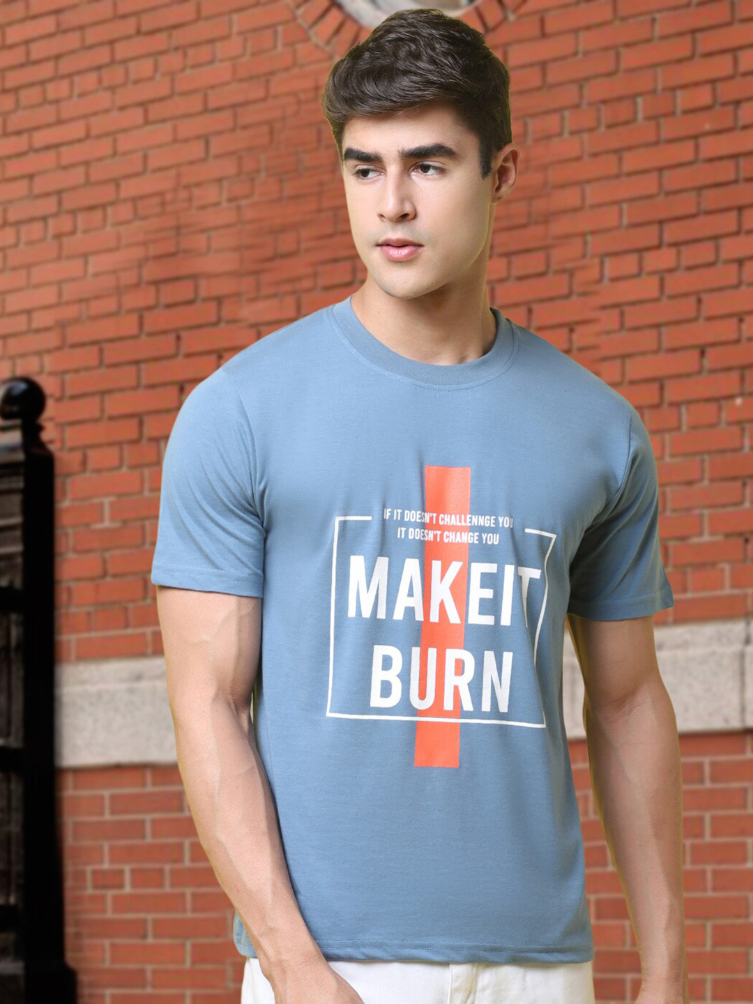 

Tee Projekt Typography Printed Round Neck Cotton Regular Fit T-shirt, Blue