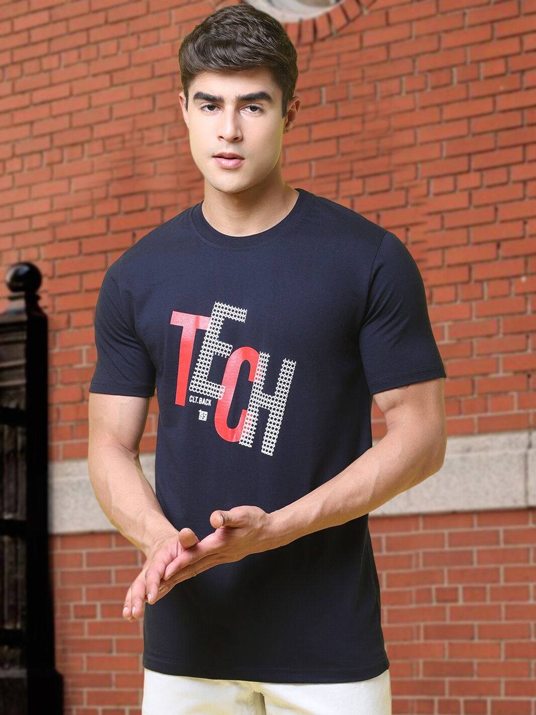 

Tee Projekt Typography Printed Cotton T-Shirt, Navy blue