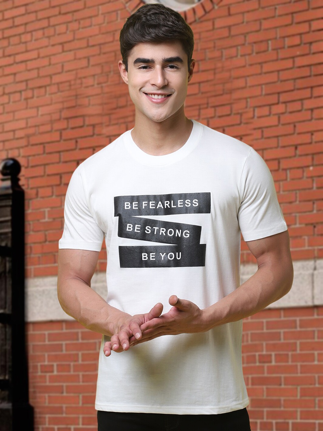 

Tee Projekt Typography Printed Round Neck T-shirt, White