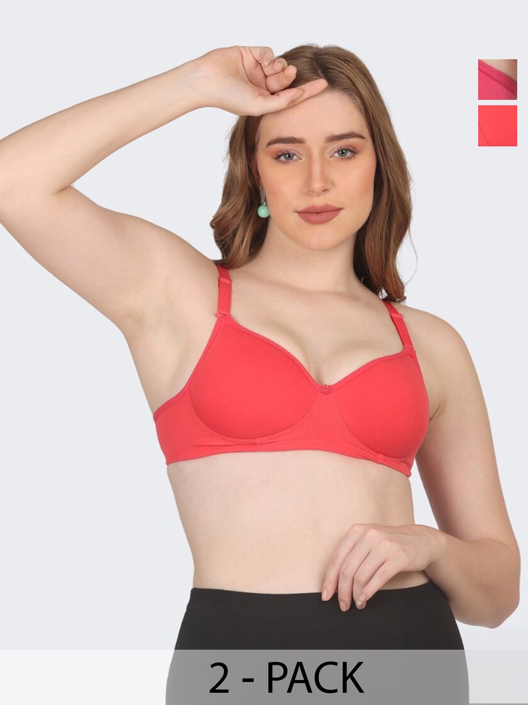 

POOJA RAGENEE Pack Of 2 Everyday Bra Non-Wired Full Coverage Lightly Padded, Coral