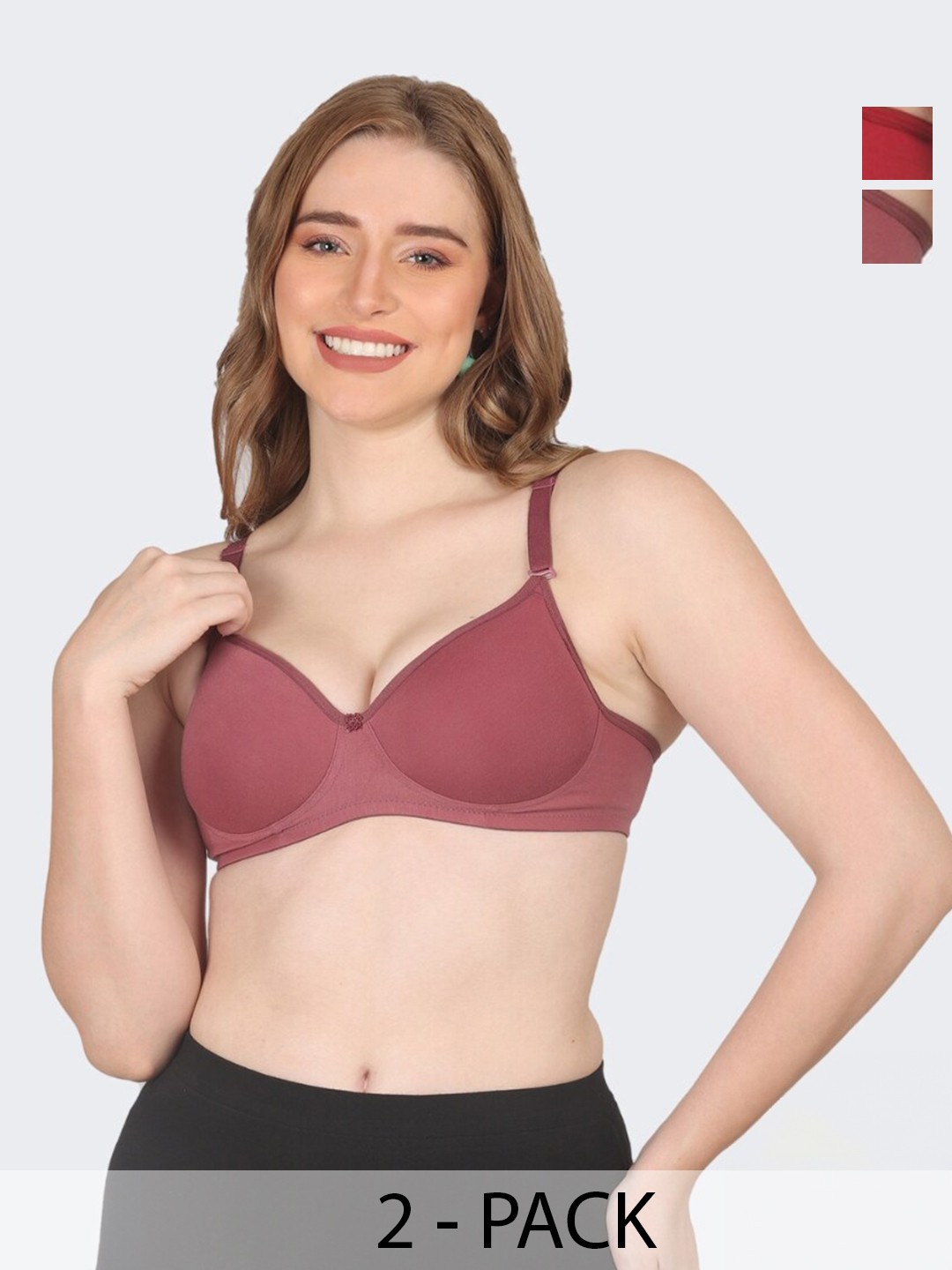 

POOJA RAGENEE Pack Of 2 Full Coverage Lightly Padded Everyday Bra With All Day Comfort, Maroon