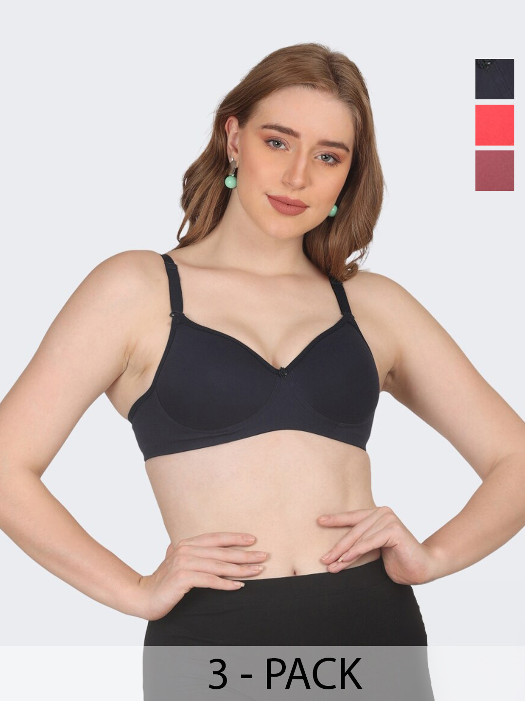 

POOJA RAGENEE Pack Of 3 Full Coverage Lightly Padded Everyday Bra With All Day Comfort, Pink