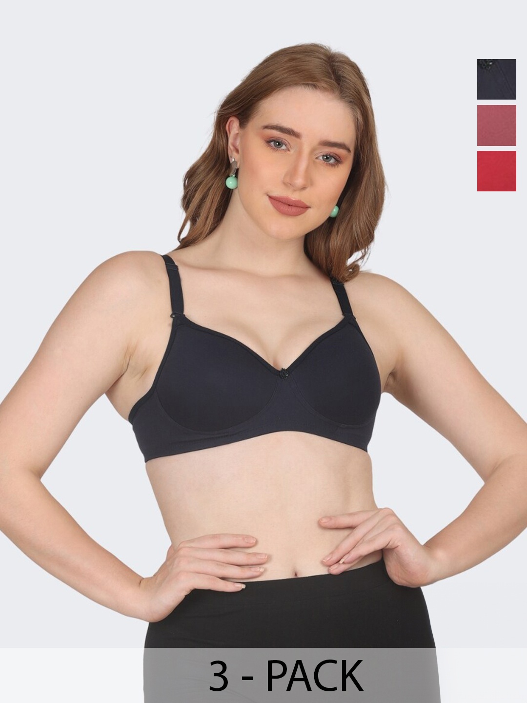 

POOJA RAGENEE Pack Of 3 Full Coverage Lightly Padded Everyday Bra With All Day Comfort, Blue