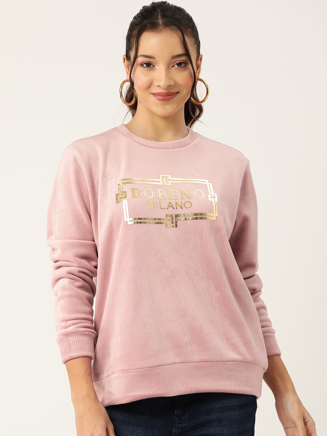 

Bobeno Milano Brand Logo Printed Fleece Longline Sweatshirt, Pink