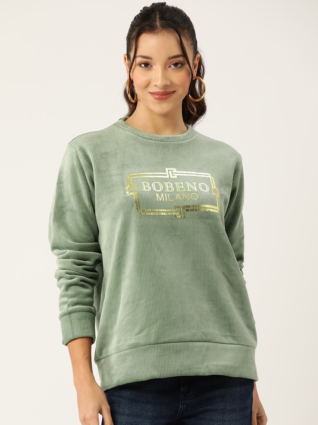 

Bobeno Milano Brand Logo Printed Fleece Longline Sweatshirt, Green