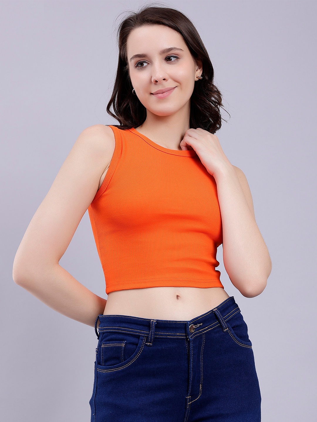 

Malachi Sleeveless Cotton Tank Crop Top, Orange