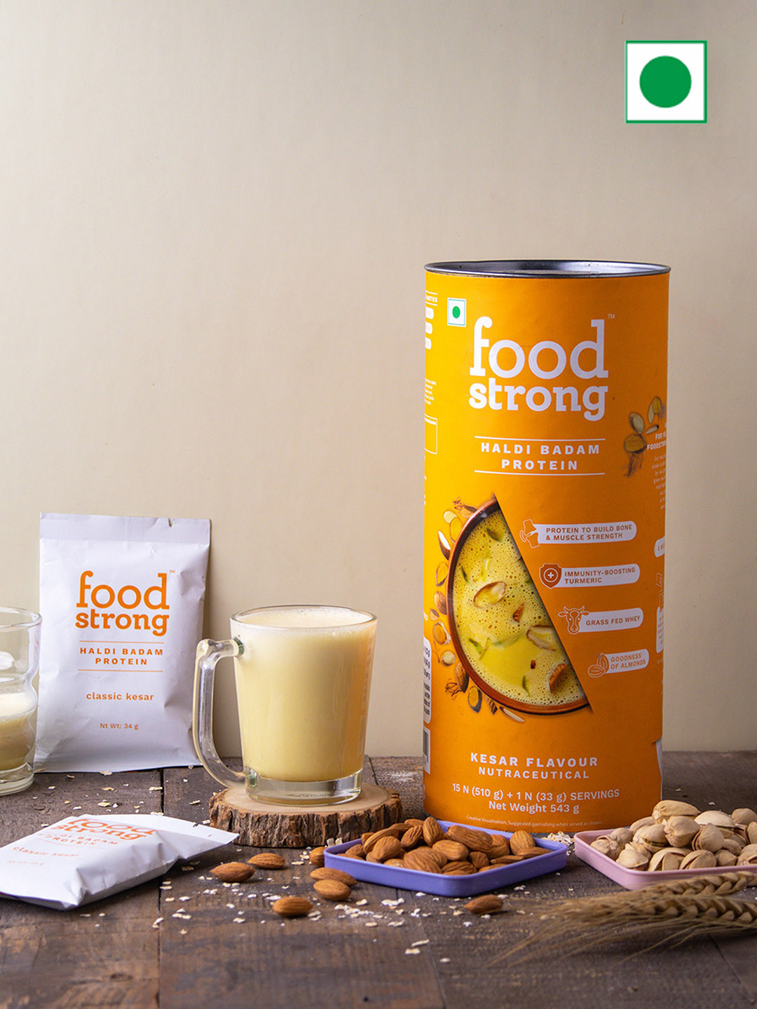 

Foodstrong Haldi Badam Protein Classic Kesar Flavour- 543 gms, Yellow