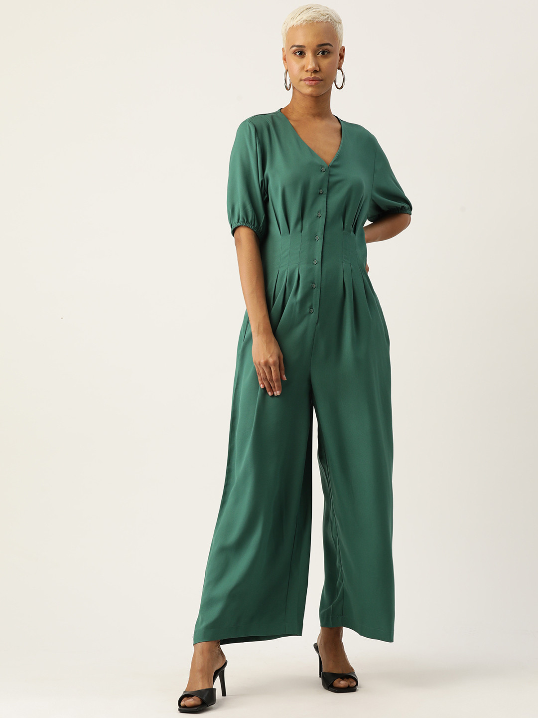 

Rue Collection Solid Front Open Basic Jumpsuit, Green