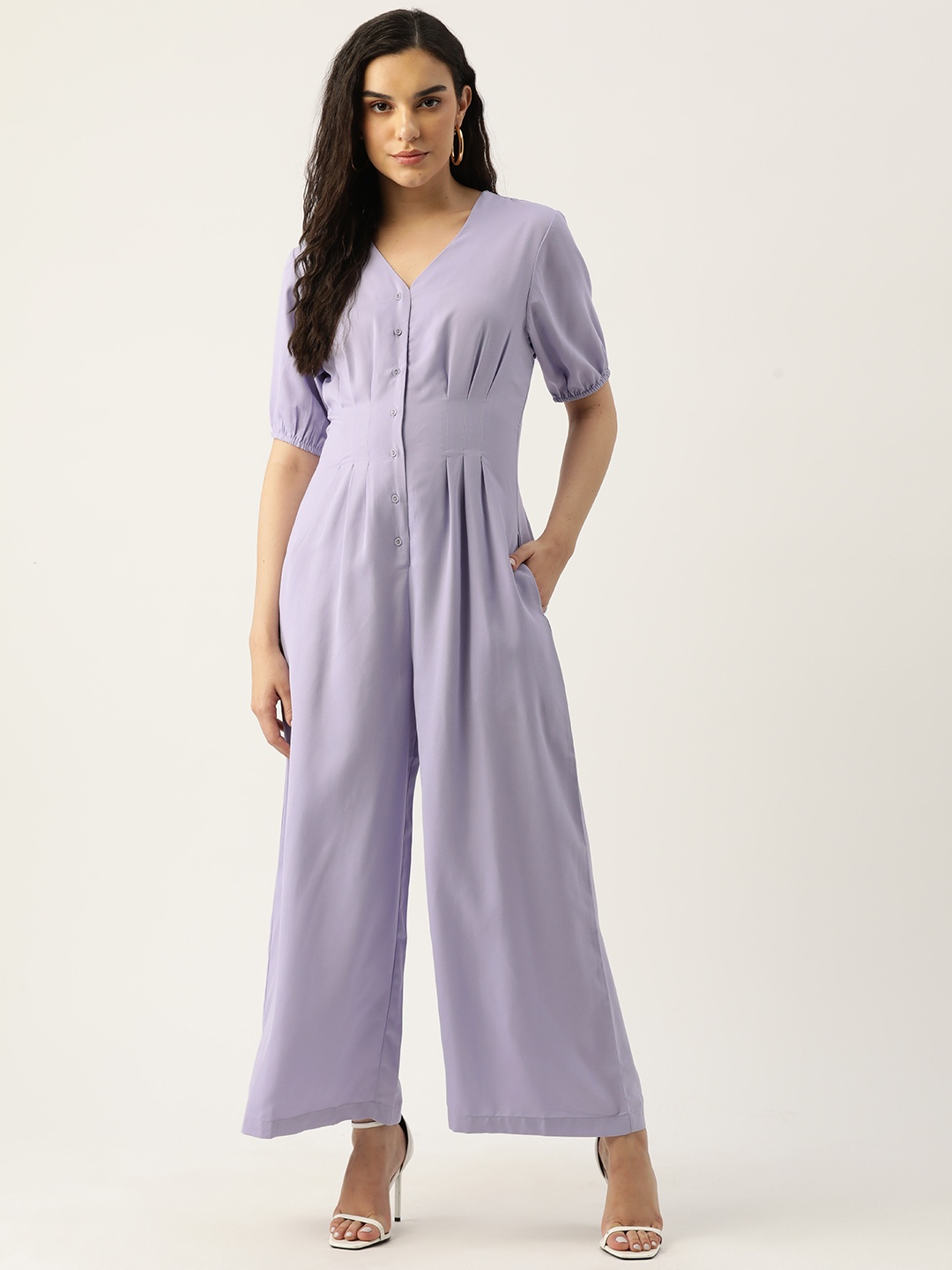 

Rue Collection Solid Front Open Basic Jumpsuit, Lavender