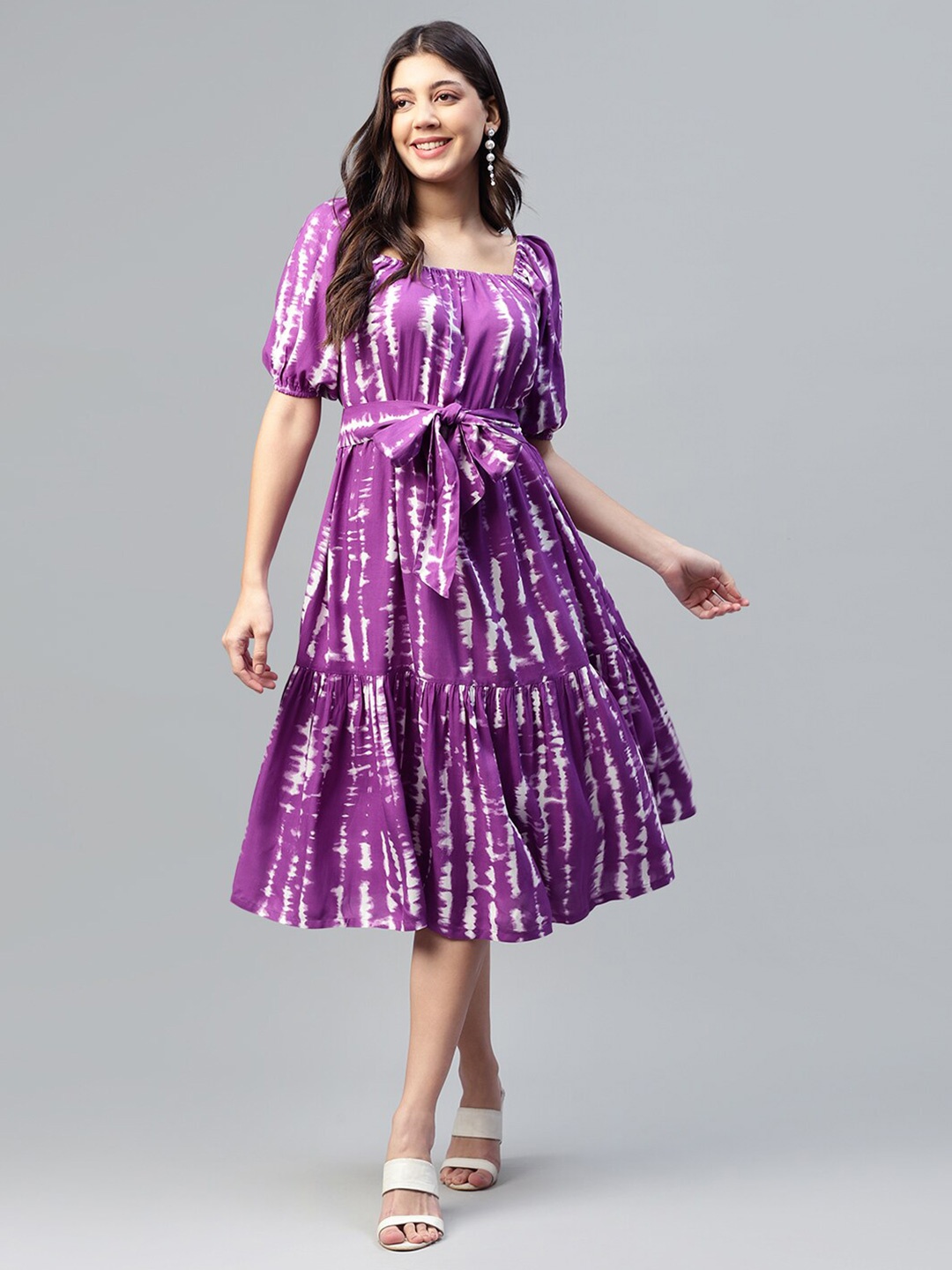 

DEEBACO Tie & Dye Rayon Square Neck Midi Dress, Purple