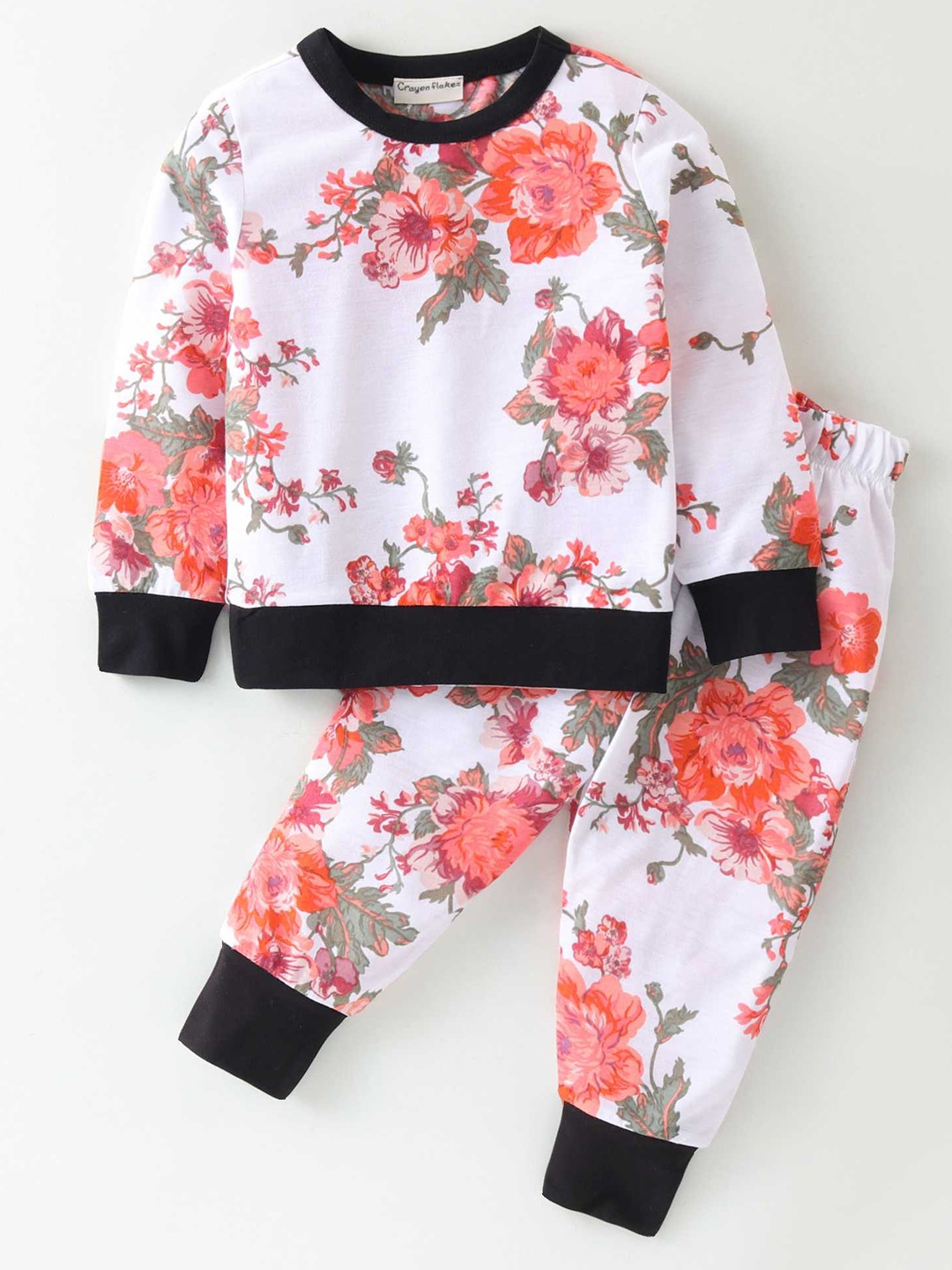 

CrayonFlakes Girls Floral Printed Sweatshirt & Jogger, Off white