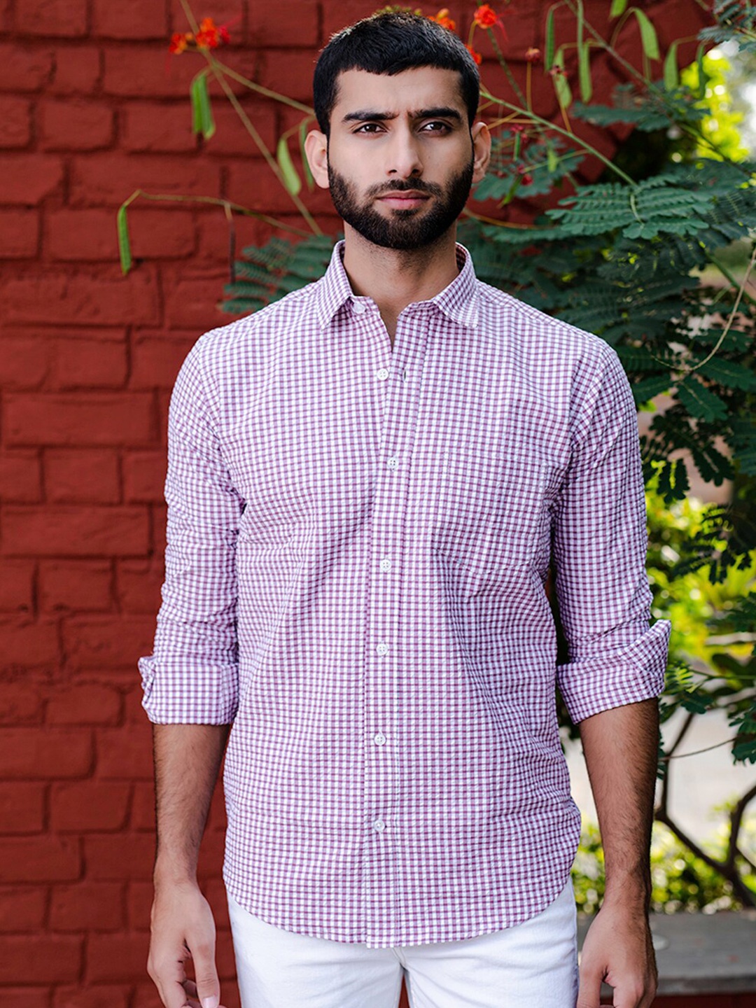 

Tistabene New Fit Micro Checked Cotton Casual Shirt, Purple
