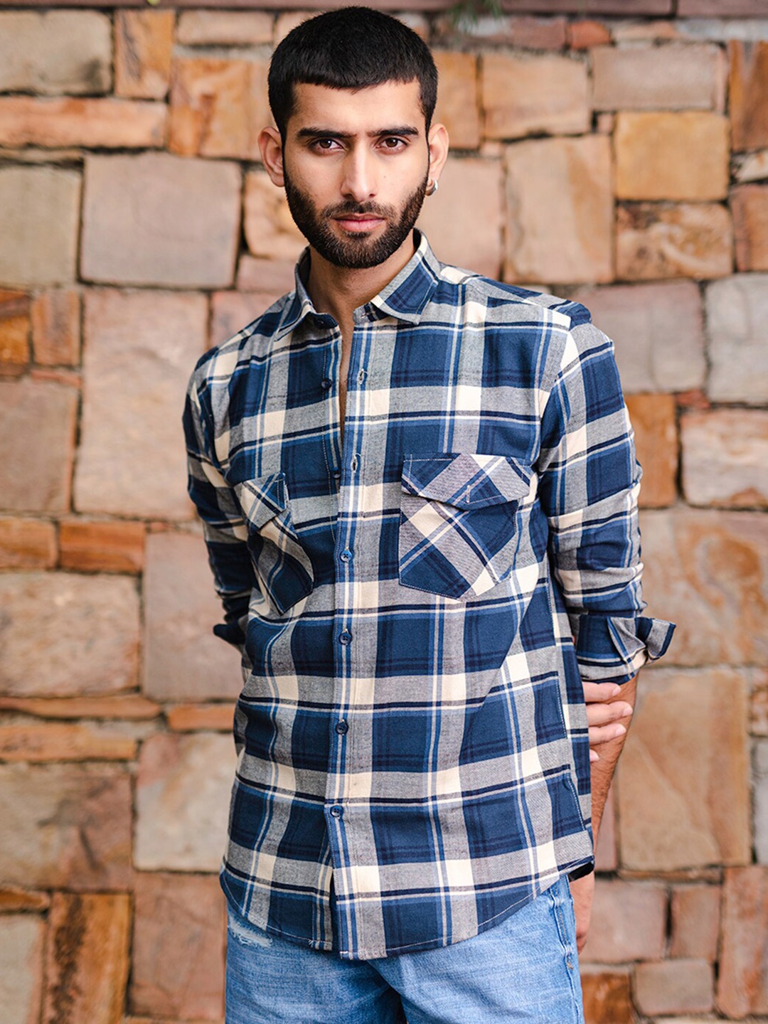

Tistabene New Fit Tartan Checked Cotton Casual Shirt, Blue
