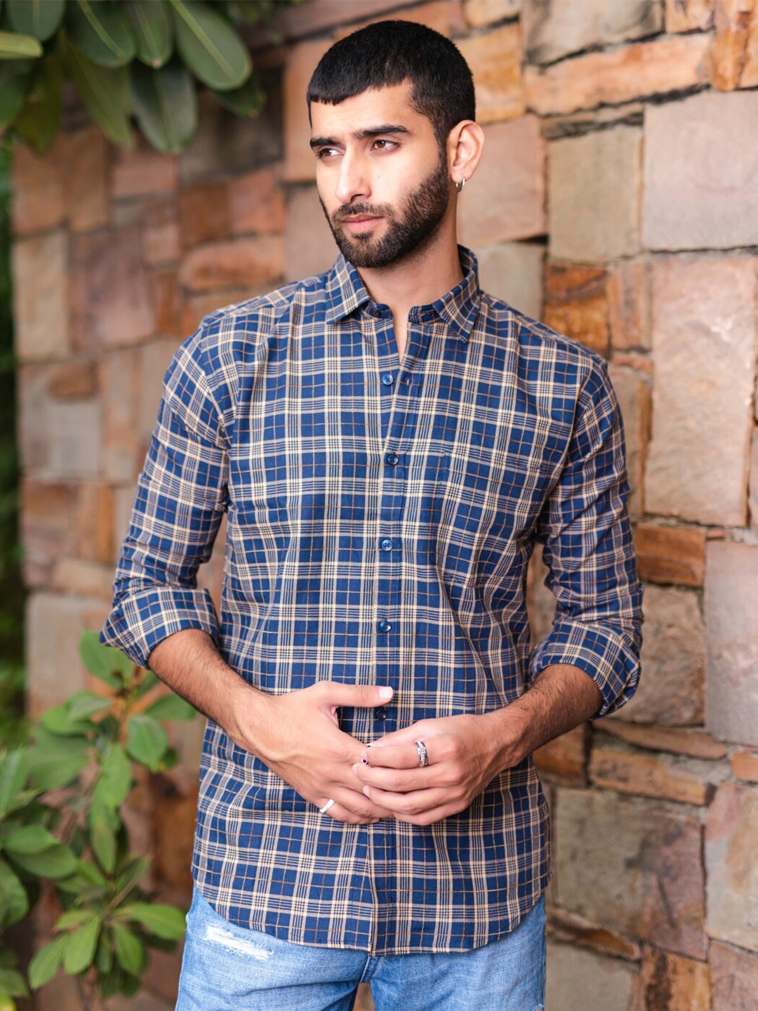 

Tistabene Tartan Checked New Regular Fit Cotton Casual Shirt, Blue