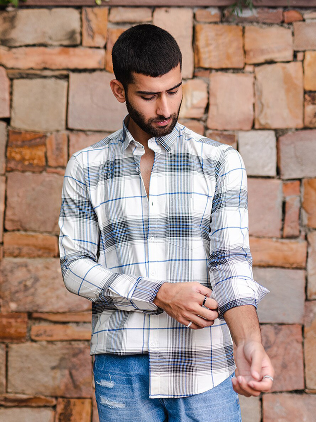 

Tistabene Grid Tattersall Checked New Regular Fit Cotton Casual Shirt, White