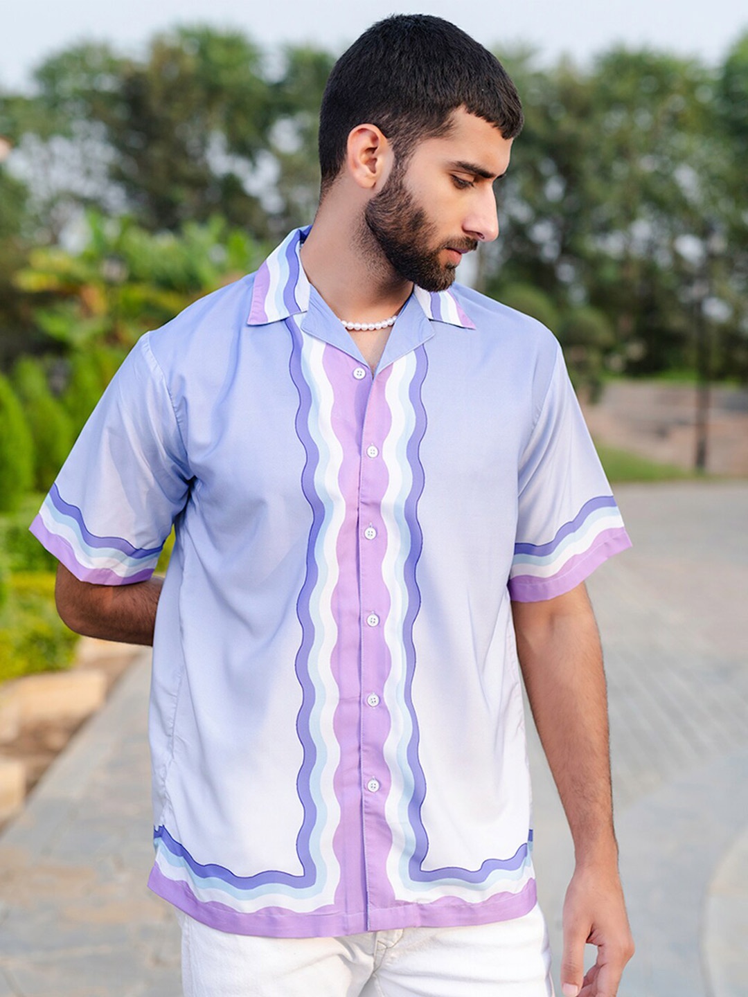 

Tistabene New Abstract Printed Oversized Casual Shirt, Blue